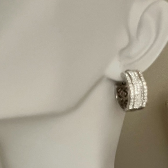 Two Sided Reversible Silver Rhinestone Cz Huggie Earrings - Picture 7 of 9